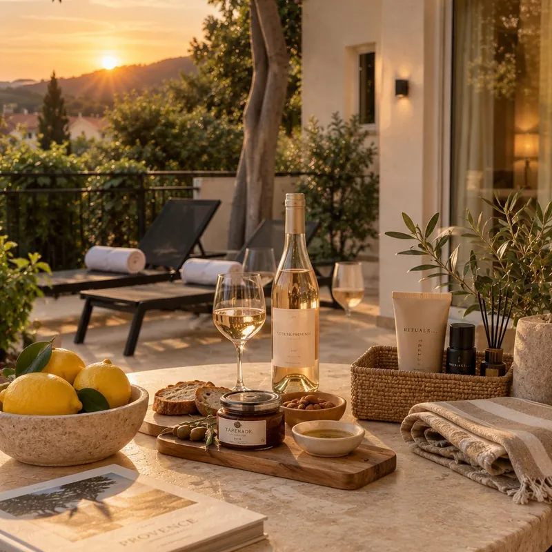 Apéritif au coucher du soleil sur une terrasse de la Villa Onyra